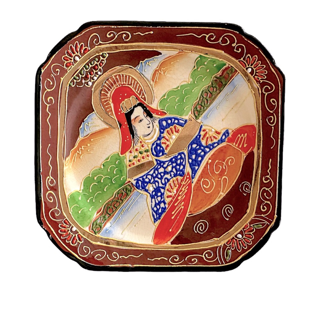 Antique Satsuma Moriagi Square Plate / Dish 5 1/4” Hand Painted Japan